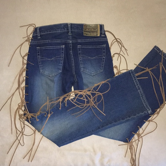 Retro UNIQUE jeans w fringe trim- 3 - Picture 7 of 11
